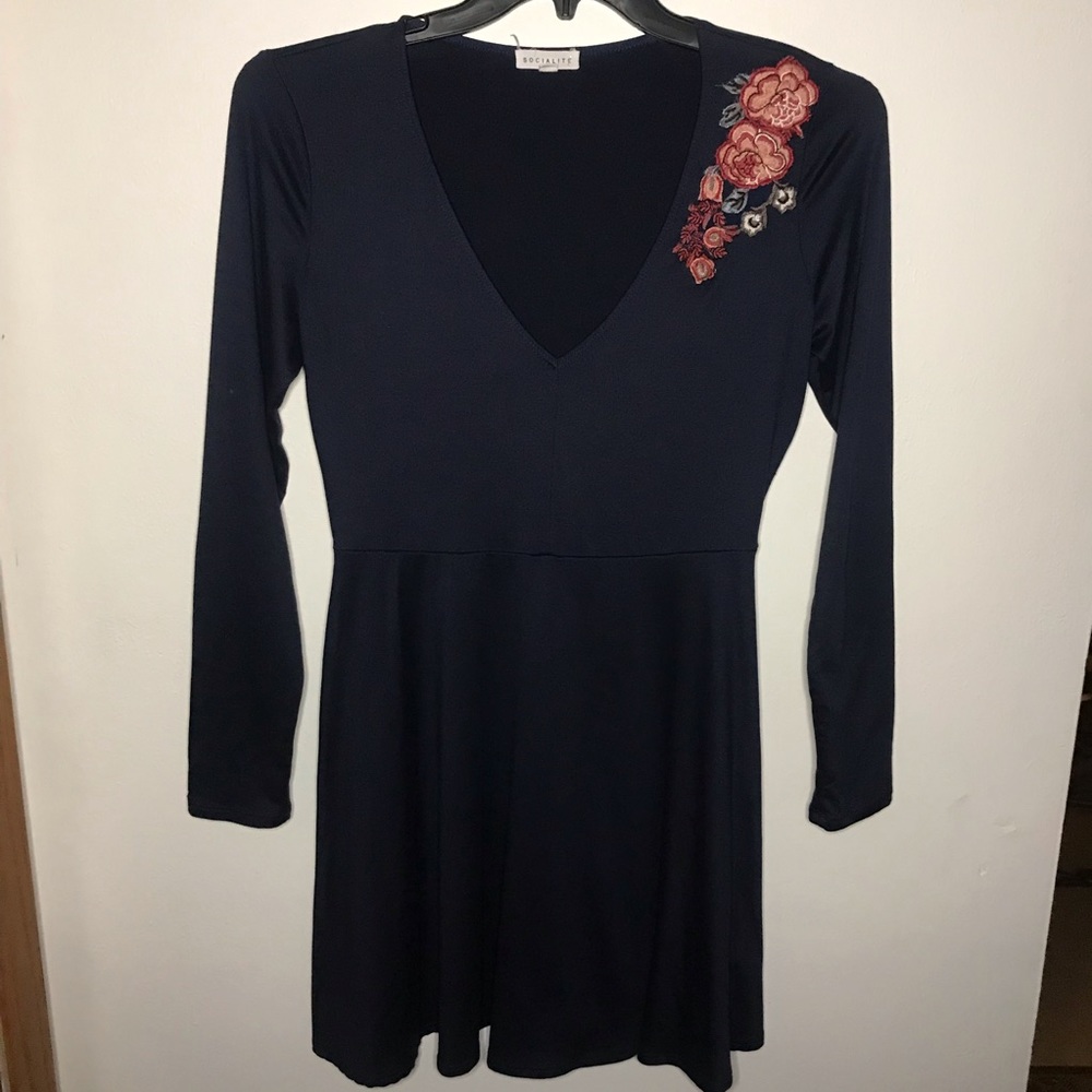 Socialite Navy Blue Dress with Flowers